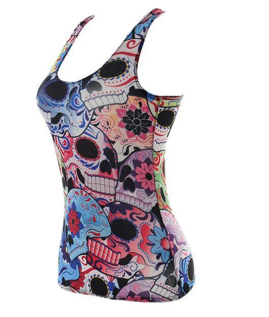 Fashion Day of the Dead Skull Printed  Tank Tops Sleeveless vest 4XL  sugar skull tanktop