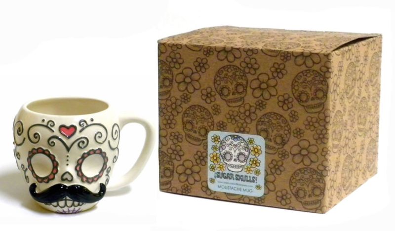 Sugar Skull with Mustache Ceramic Coffee Mug New