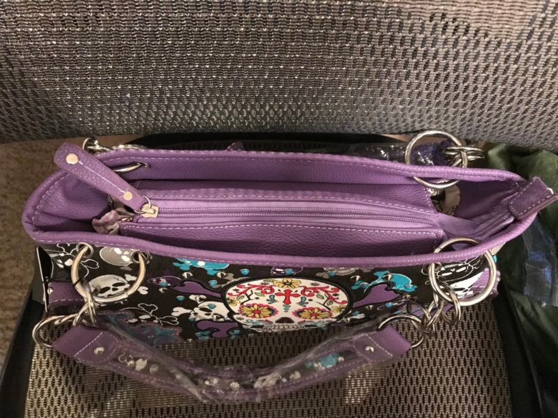 Cowgirl Trendy Western SPECIAL SUGAR SKULL Concealed Carry Handbag/Wallet PURPLE