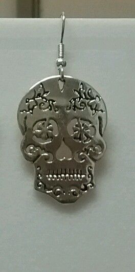 Silver color Sugar Skull dangle earrings