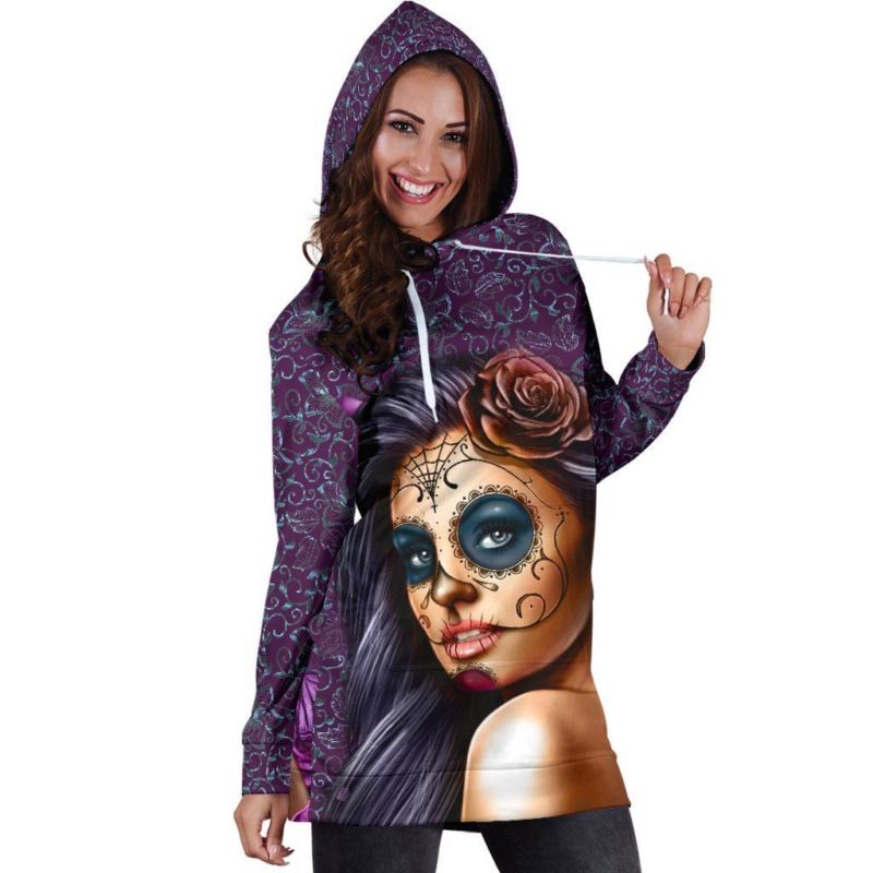 Calavera Violet Skull Women Hoddie Dress