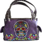 Western purple embroidery sugar skull day of the dead handbag shoulder purse bag