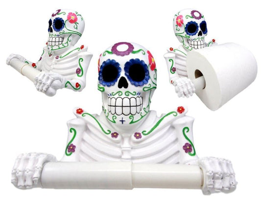 Sugar Skull Toilet Paper Holder Bathroom Wall Mounted Home Decor