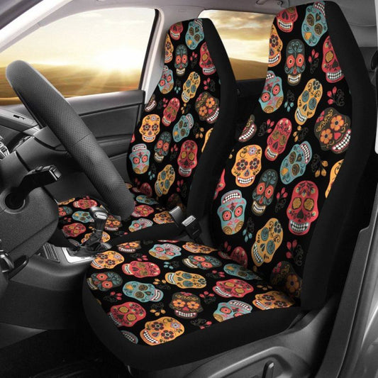 Skull Car Seat Cover Black/Colorful ( Set of 2 )