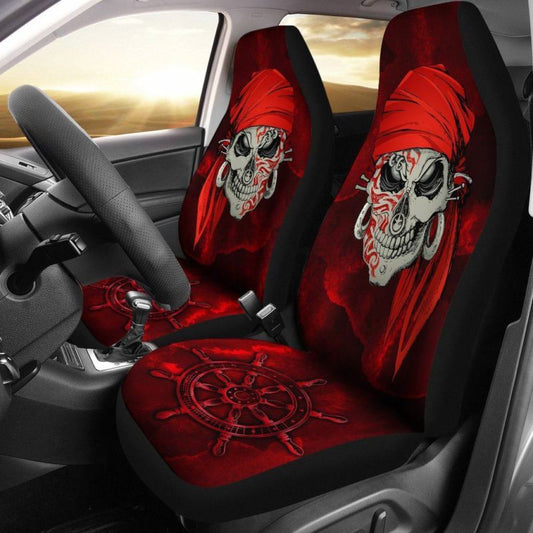 Skull Car Seat Cover Red Viking Skeleton Sale (Set of 2)