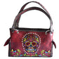 Red burgundy embroidery sugar skull day of the dead handbag shoulder purse bag