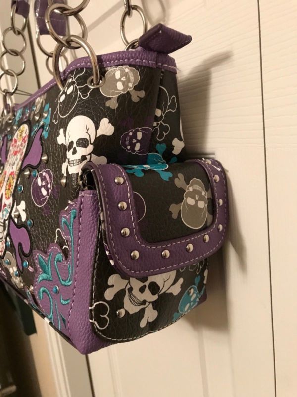 Cowgirl Trendy Western SPECIAL SUGAR SKULL Concealed Carry Handbag/Wallet PURPLE