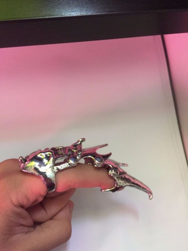 New Chrome Armor Full Finger Claw Ring Punk Goth Metal Bones Skull - Snake Skull