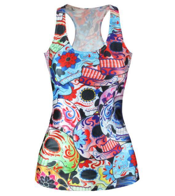 Fashion Day of the Dead Skull Printed  Tank Tops Sleeveless vest 4XL  sugar skull tanktop