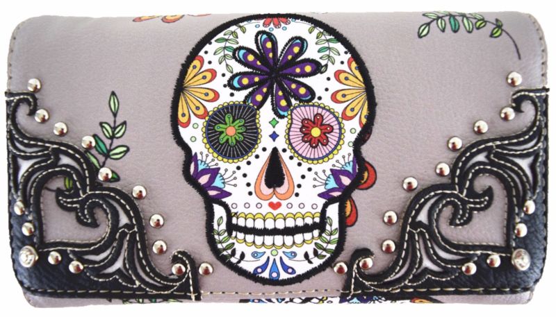 Sugar Skull Halloween Purse Punk Handbag Women's Totes Shoulder Bag Wallet Set