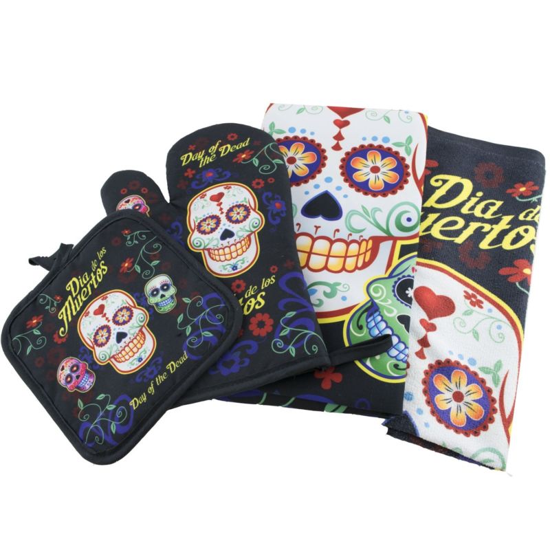 Day of the Dead Sugar Skull Kitchen Apron Set - Created for Baking, Grilling,