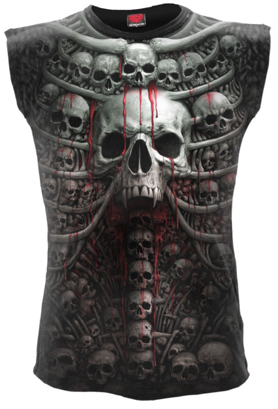 Spiral Death Ribs, Allover Sleeveless T-Shirt Black |Skulls|UnDead