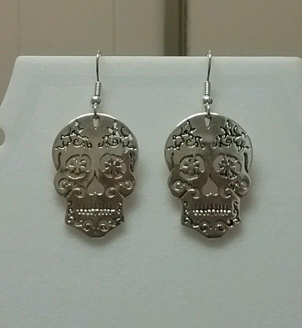 Silver color Sugar Skull dangle earrings