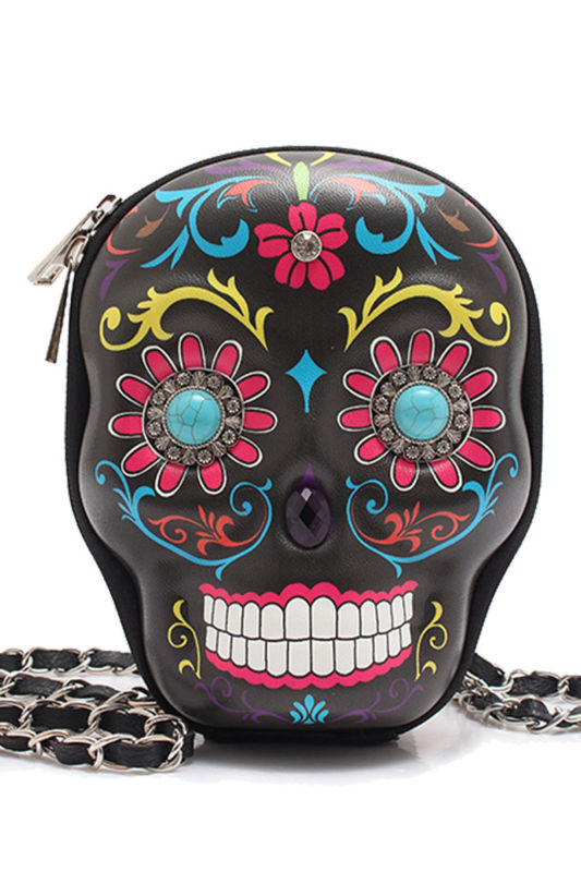 Cowgirl Trendy Sugar Skull Calavera Day of The Dead Crossbody Handbag Messenger