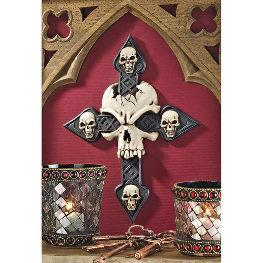 Gothic Cracked Skull Cross Fleeting Mortality Halloween Decor Wall Sculpture