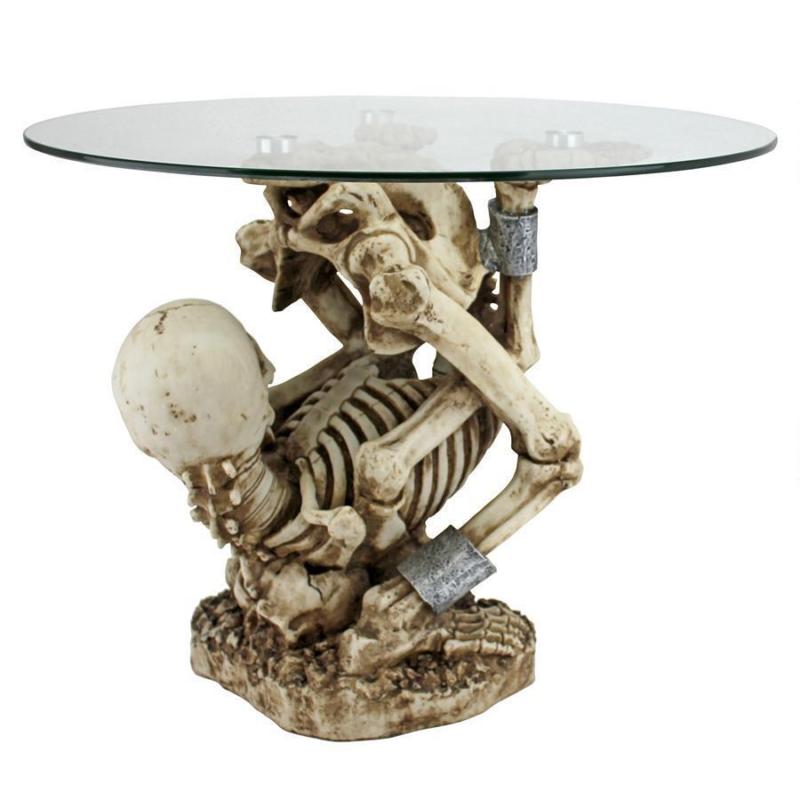 Skull Skeleton Bones Unique Furniture Glass Top Pedestal Side Table Gothic Decor