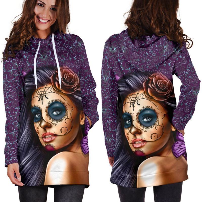 Calavera Violet Skull Women Hoddie Dress