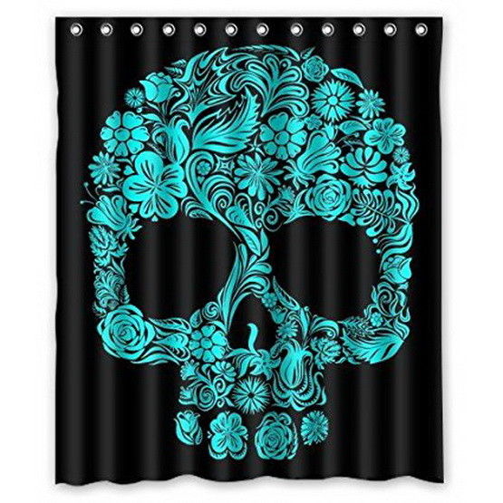 Custom Print Design Green Black Sugar Skull  Shower Curtains Many Sizes