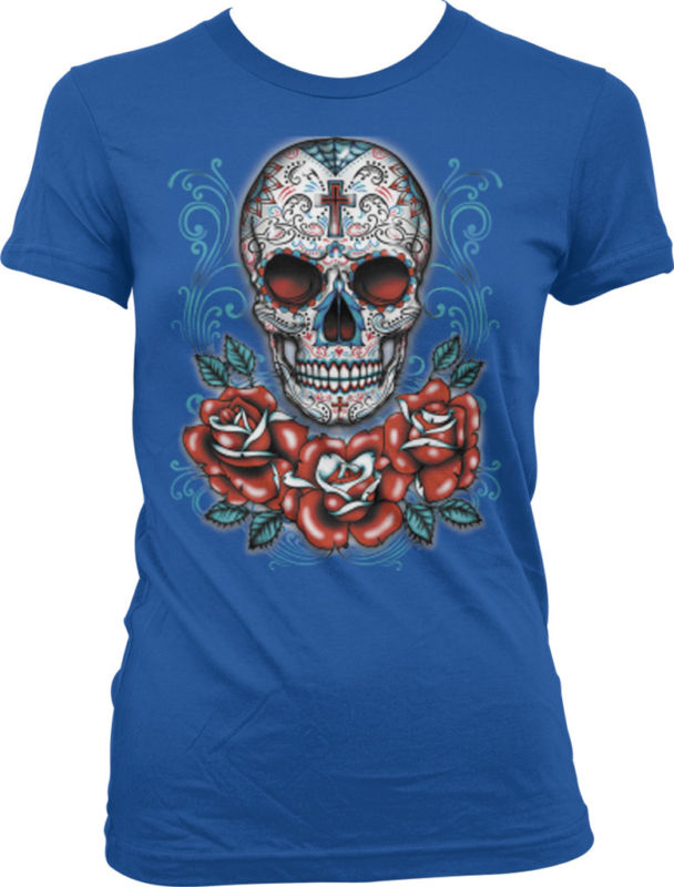 Sugar Skull and Roses - Day of the Dead Skull Art Juniors T-shirt