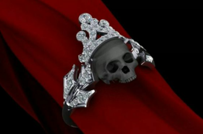 Sapphire Zircon Black Gold Filled Punk Skull Demon Women's 925 Silver Ring
