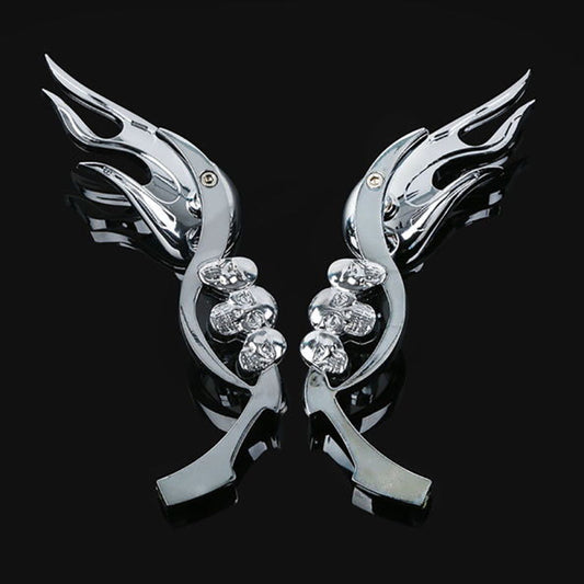 Aluminum Flame Shape Skull Pattern Rearview Mirrors for Harley Motorcycle Decor