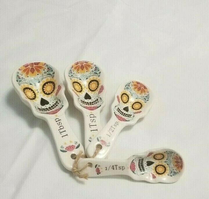 Day Of The Dead Measuring Spoons, Sugar Skull Ceramic Spoons, kitchen Decor