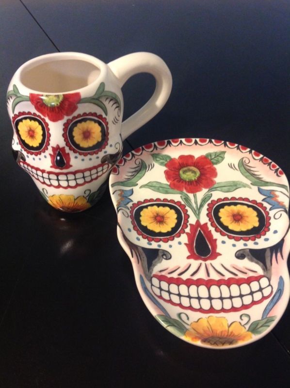 Set of Sugar Skull Mugs and Plates Halloween