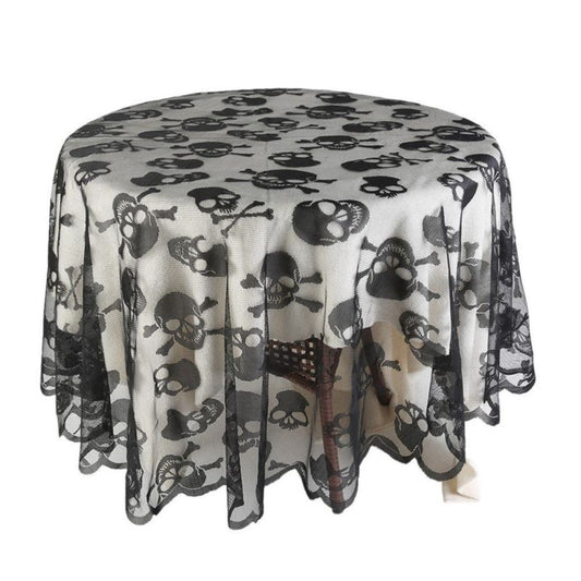 Skull Round Tablecloth Black Lace Table Cloth Topper Halloween Party Decor 70"