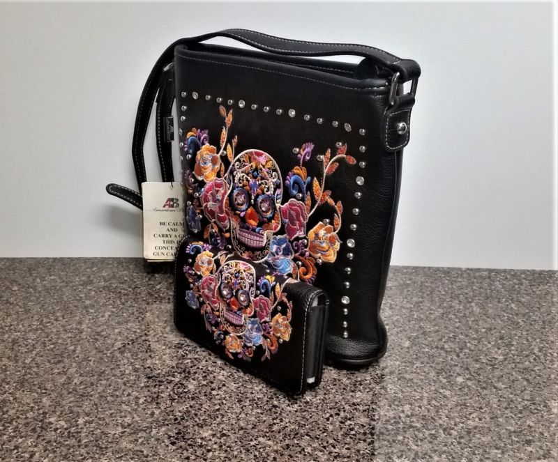 Concealed Carry Purse Sugar Skull Matching Wallet Crossbody Bag