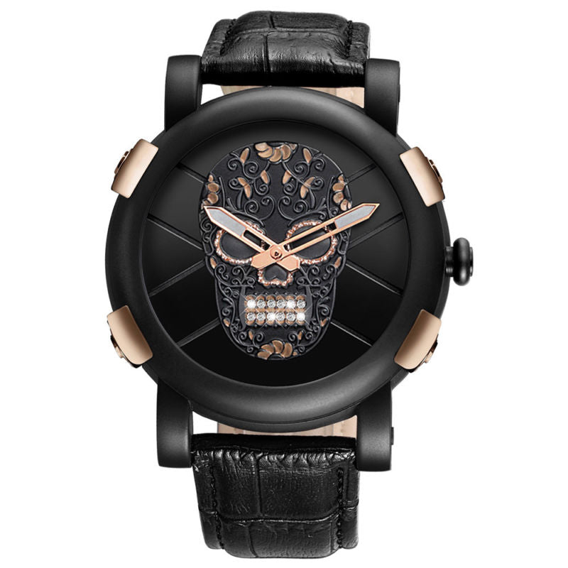Sugar Skull Watch - Mesh Quartz Watch Genuine Leather Belt