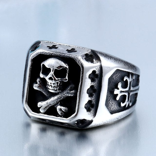 Drop Shipping Sale Stainless Pirate Part Plated-Gold Skull For Man Titanium Steel Boy's Punk Fashion Ring BR8-331