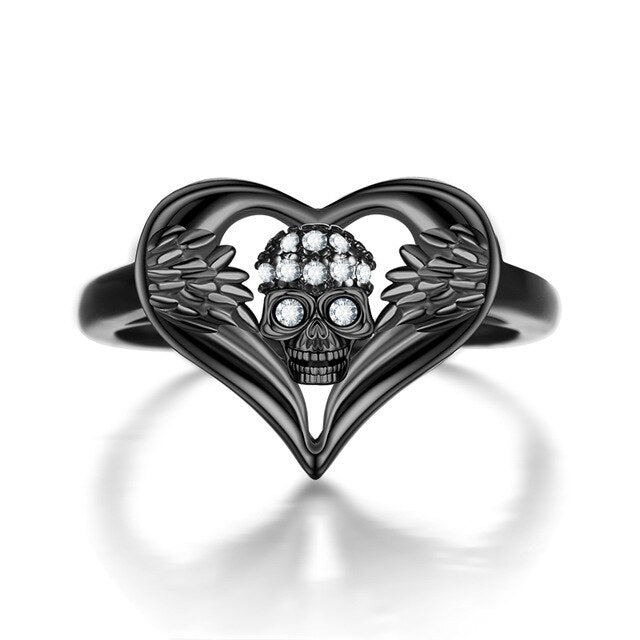 Angel Skull Love Heart Zircon Crystals Ring Wedding