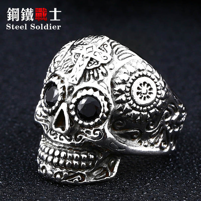 skull ring men stainless steel Hip-hop retro punk personality biker jewelry