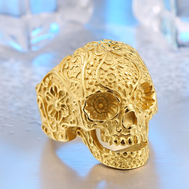 Wholesale Classic Garden Flower Skull Ring For Man Stainless Steel Man's Punk Style Jewelry BR8-071 US Size