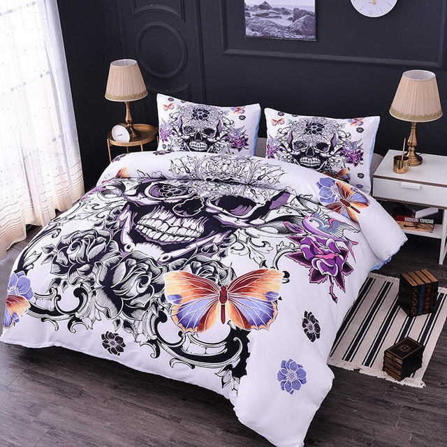 Sugar Skull Printing Bedding Sets 2/3pcs Flowers Pattern