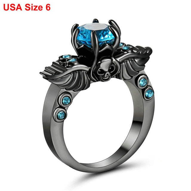 Brand New Arrival Creative Black Silver Gold colour Wing Skull Ring with AAA Zirconia Crystal Plated Party Jewelry