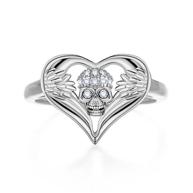 Angel Skull Love Heart Zircon Crystals Ring Wedding