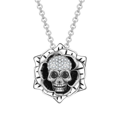 Punk Skull Rose Zircon Crystals Pendant Necklace Black Necklaces Birthday Wedding Gift Jewelry