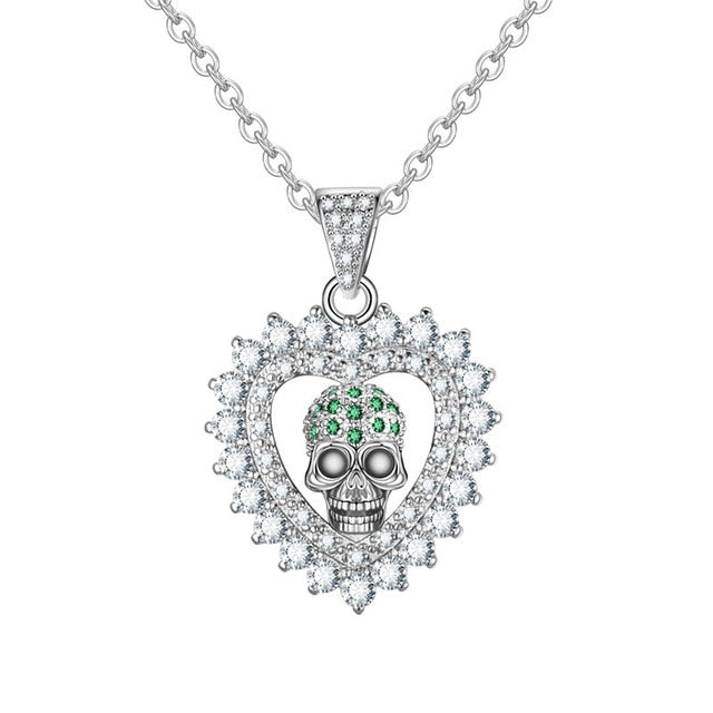 Fashion Love Heart Punk Skull Necklaces Pendants Zircon Crystals   Necklaces