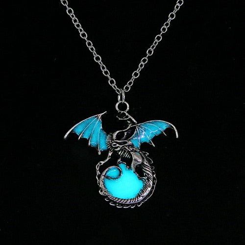 Retro Dragon Glow in the Dark necklace Silver Chain