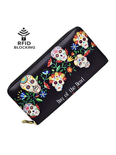 Sugar Skull Wallet for Women Clutch Zipper Credit Card Holder Case Gift Purse