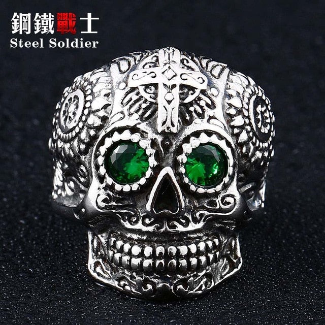 skull ring men stainless steel Hip-hop retro punk personality biker jewelry