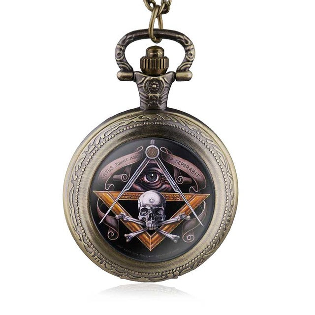 Antique Vintage Skull Masonic Pocket Watch Retro Bronze Pendant Necklace