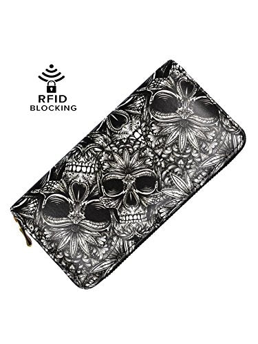 Sugar Skull Wallet for Women Clutch Zipper Credit Card Holder Case Gift Purse