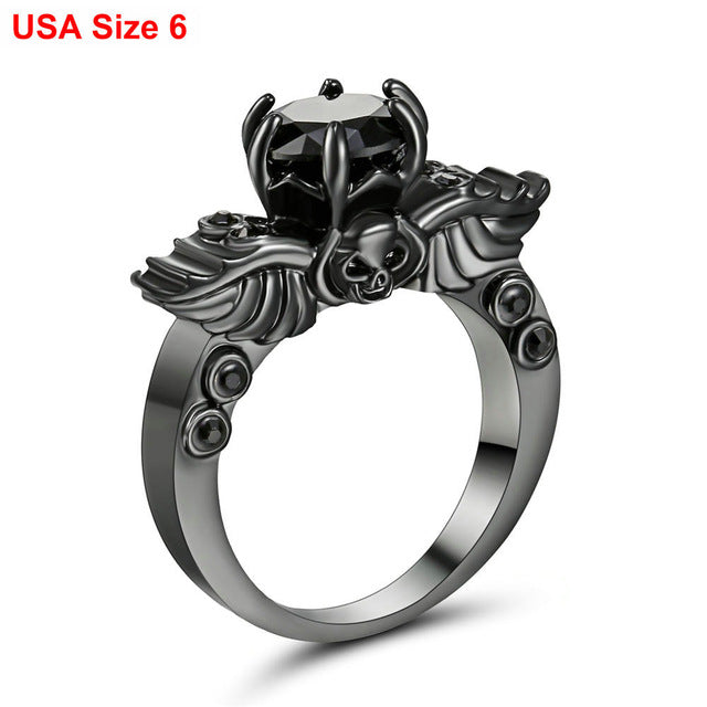 Brand New Arrival Creative Black Silver Gold colour Wing Skull Ring with AAA Zirconia Crystal Plated Party Jewelry