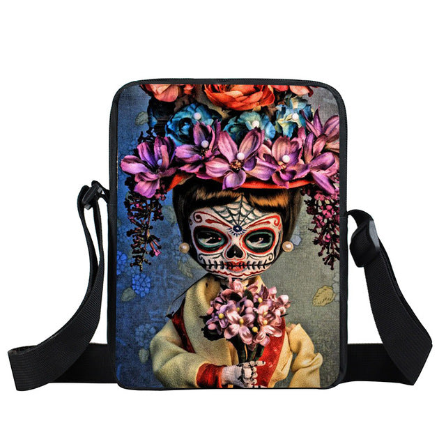 Dark Gothic Girl Mini Skull Crossbody Bags