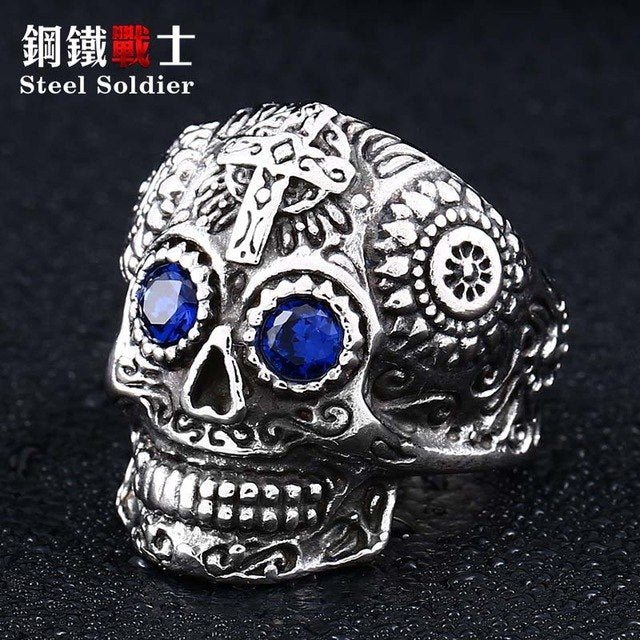 skull ring men stainless steel Hip-hop retro punk personality biker jewelry