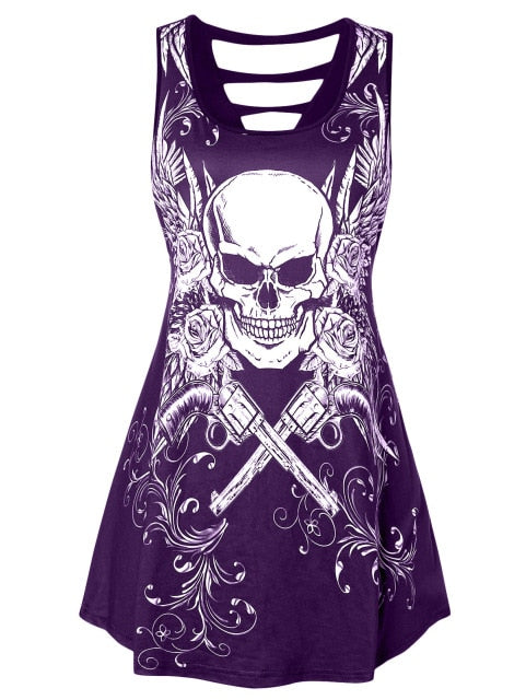 Women Tops Skull Print Cut Out Top Gothic dress, tanktop