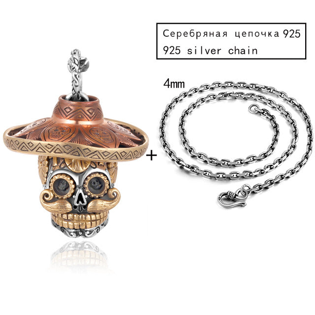 Most Luxury 925 Sterling Silver Skull Pendant Necklace Heavy Gold Copper Cross Jesus Gothic Skeleton Pendants Jewelry