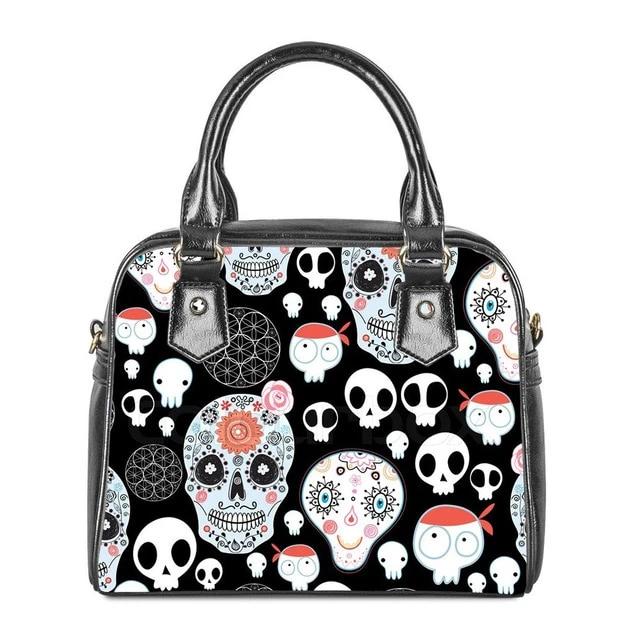 2Pcs Sugar Skull Shoulder Messenger Crossbody Bag and Leather Wallet